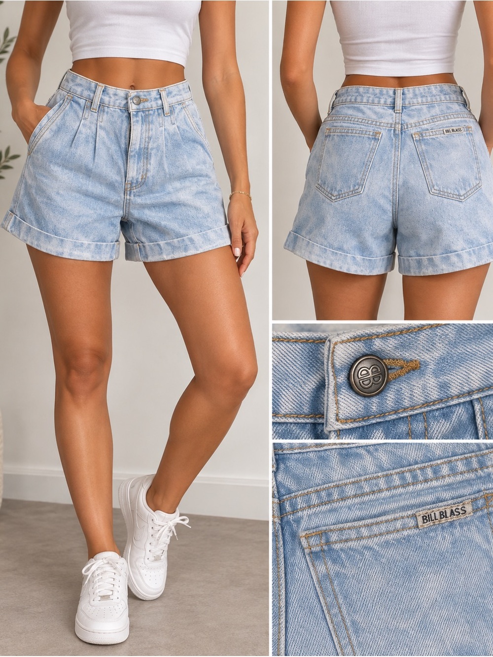 Bill Blass Vintage High Waisted Light Wash Denim Shorts Size 8
